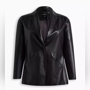 Torrid Faux Leather Long Line Single Button Blazer Black 2X 18/20 Quiet Luxury